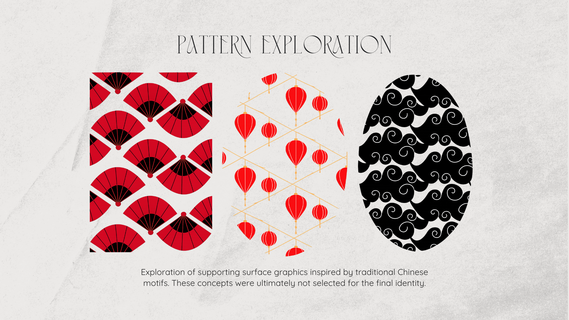 Pattern exploration for Mulan book covers — fans, lanterns and cloud motifs
