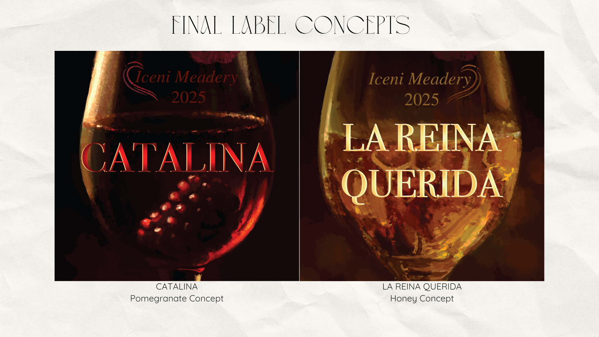 Final label concepts for Katharine of Aragon mead design