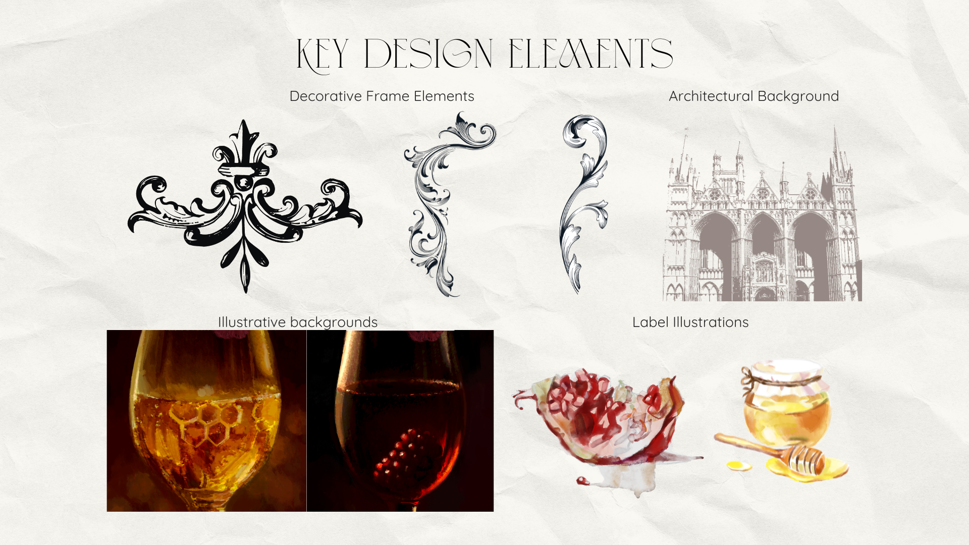 Key design elements for Katharine of Aragon mead label design