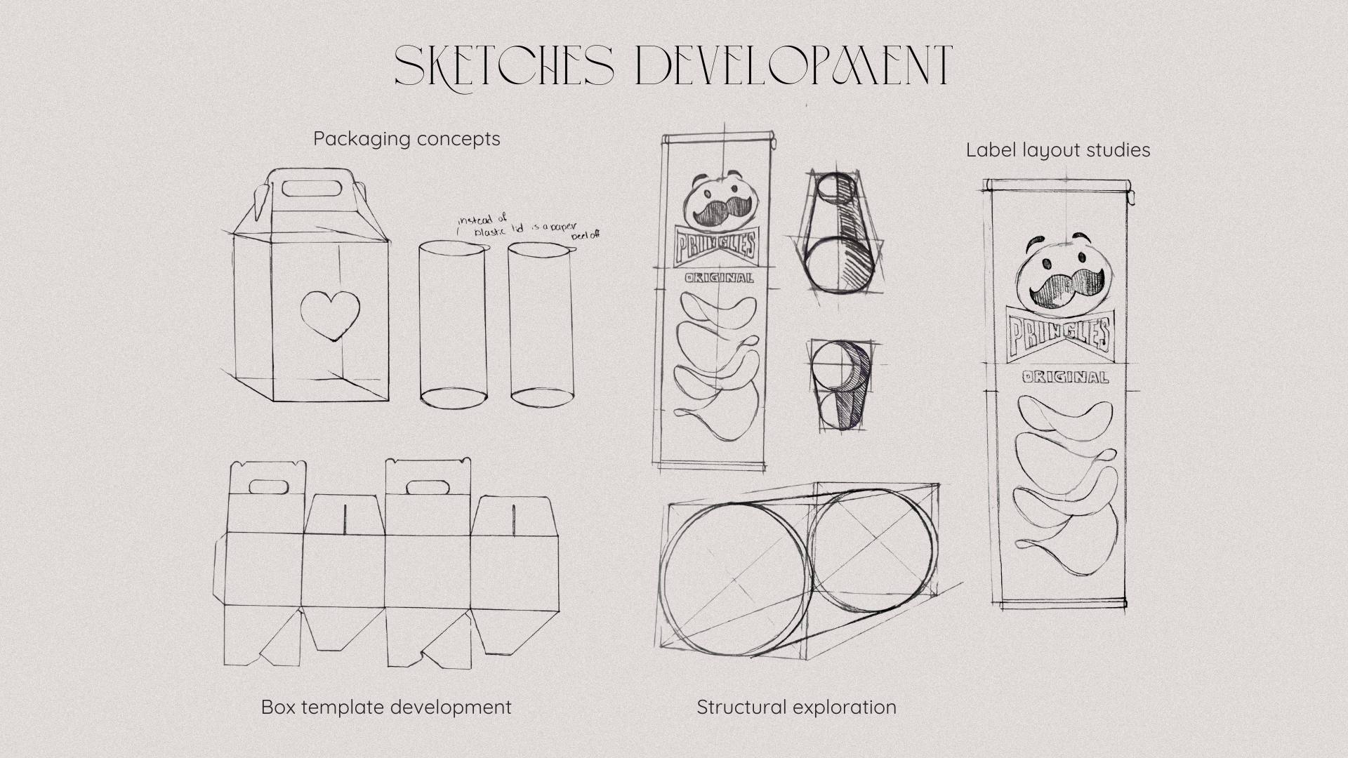 Sketches development for Kiss Crisps limited edition snack packaging