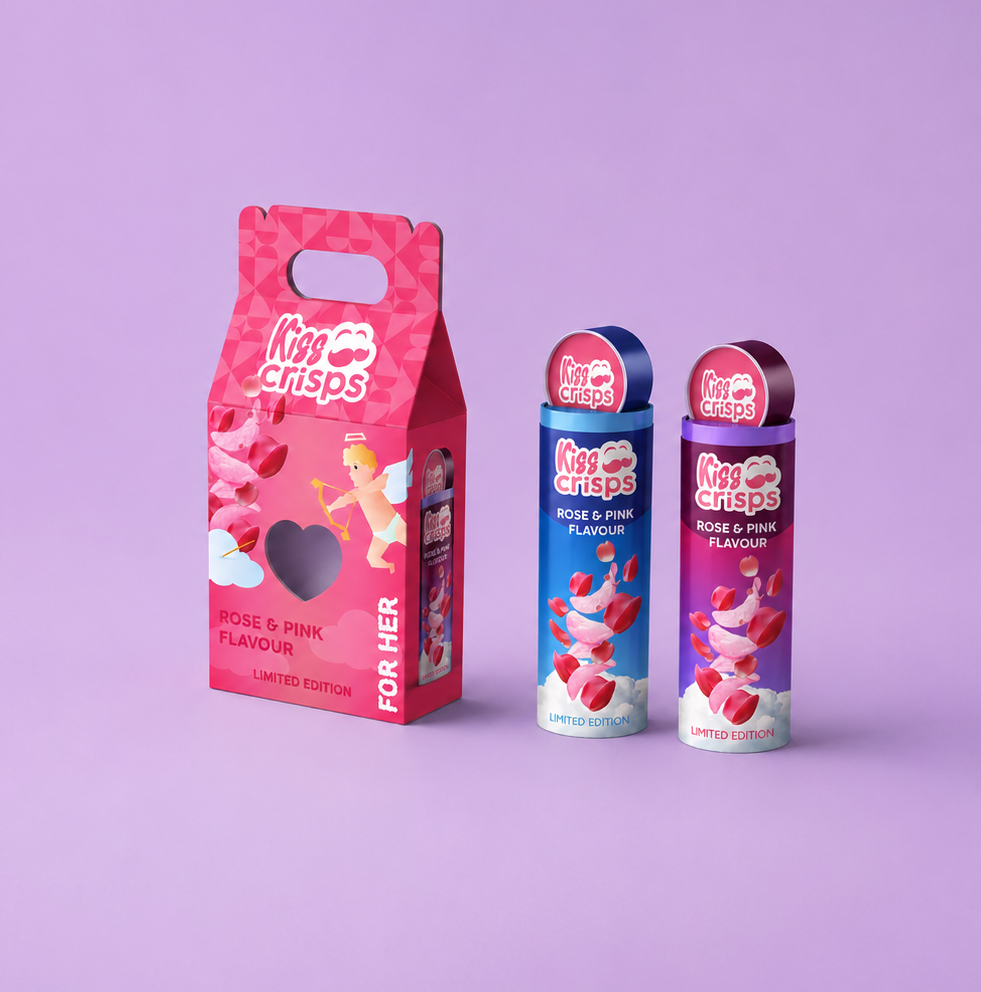 Kiss Crisps limited edition snack packaging project visuals